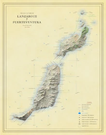 Moderno mapa antiguo de Lanzarote y Fuerteventura